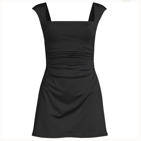 Lands end Square Neck Ruched Swim Dress Swimsuit Black - Picture 8 of 8